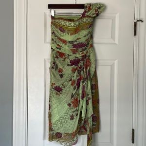 Nicole Miller One Shoulder Cocktail Dress Size 2 Multi Colored Pattern 100% silk